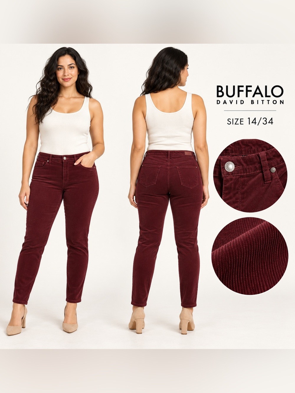 Buffalo David Bitton Supreme Burgundy Corduroy Skinny Pants 14/34